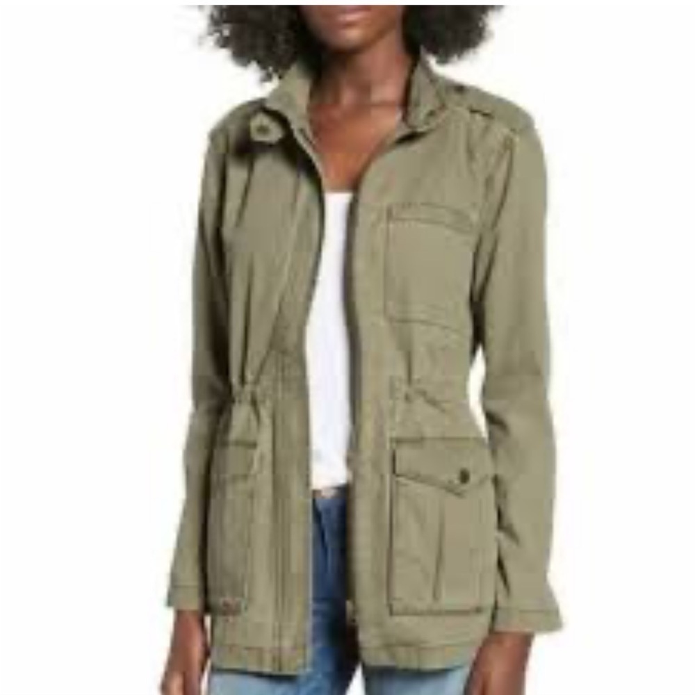 BP Full Zip Field Utility Jacket Green Long Sleeve Drawstring Waist Small